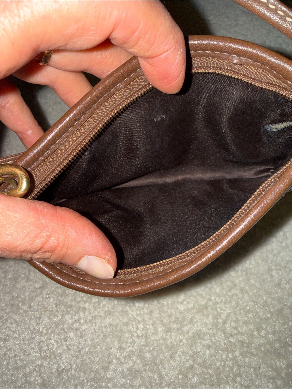 Vintage Coach Mini Signature Wristlet - Khaki/Brown with Front Pocket - Picture 3 of 4